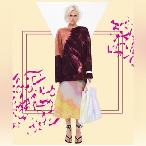 Zara Tie Dye Maroon and Orange Oversized Pullover Sweatshirt-Size Small